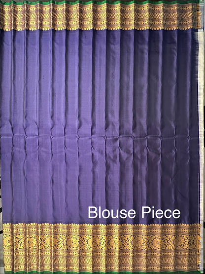 Cream-Navy Blue Gadwal Pure Silk Saree