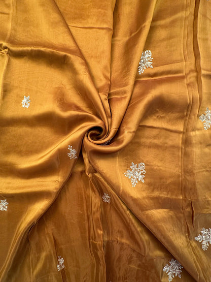 Mustard Artificial Crepe Saree With Hand Work