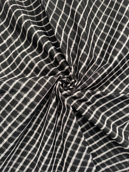 Black Khat Leheriya Kota Doria Pure Cotton Saree