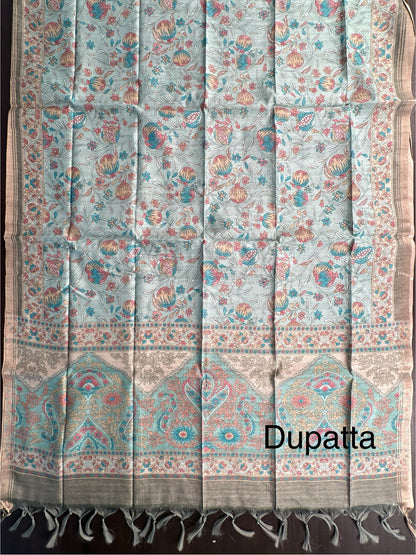 Pista Green Fancy Cotton 3-Piece Suit