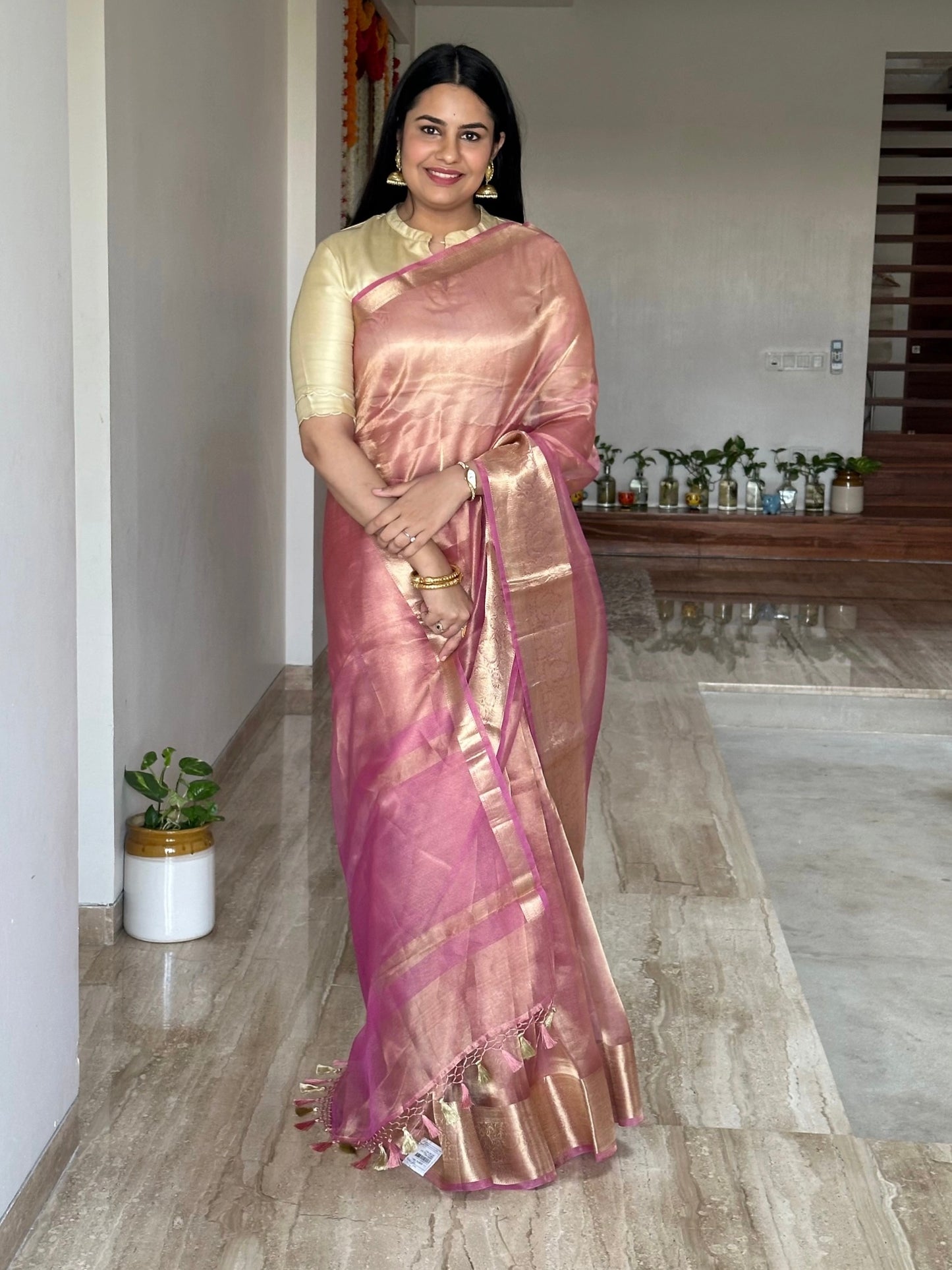 Pink Banarasi Pure Tissue Saree