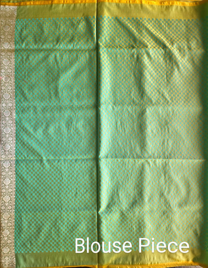 Sea Green-P.Green Banarasi Rangkaat Blended Silk Saree