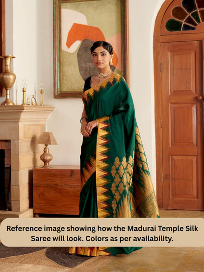 Mustard Madurai Temple Border Pure Silk Saree