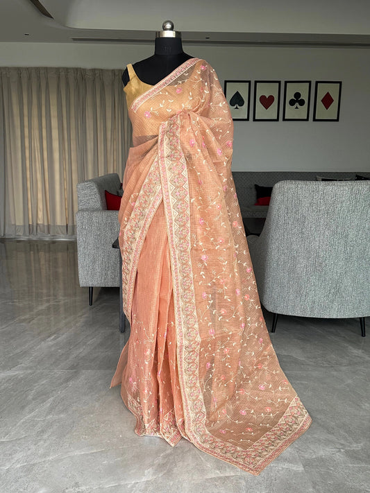 Peach Fancy Tissue Saree