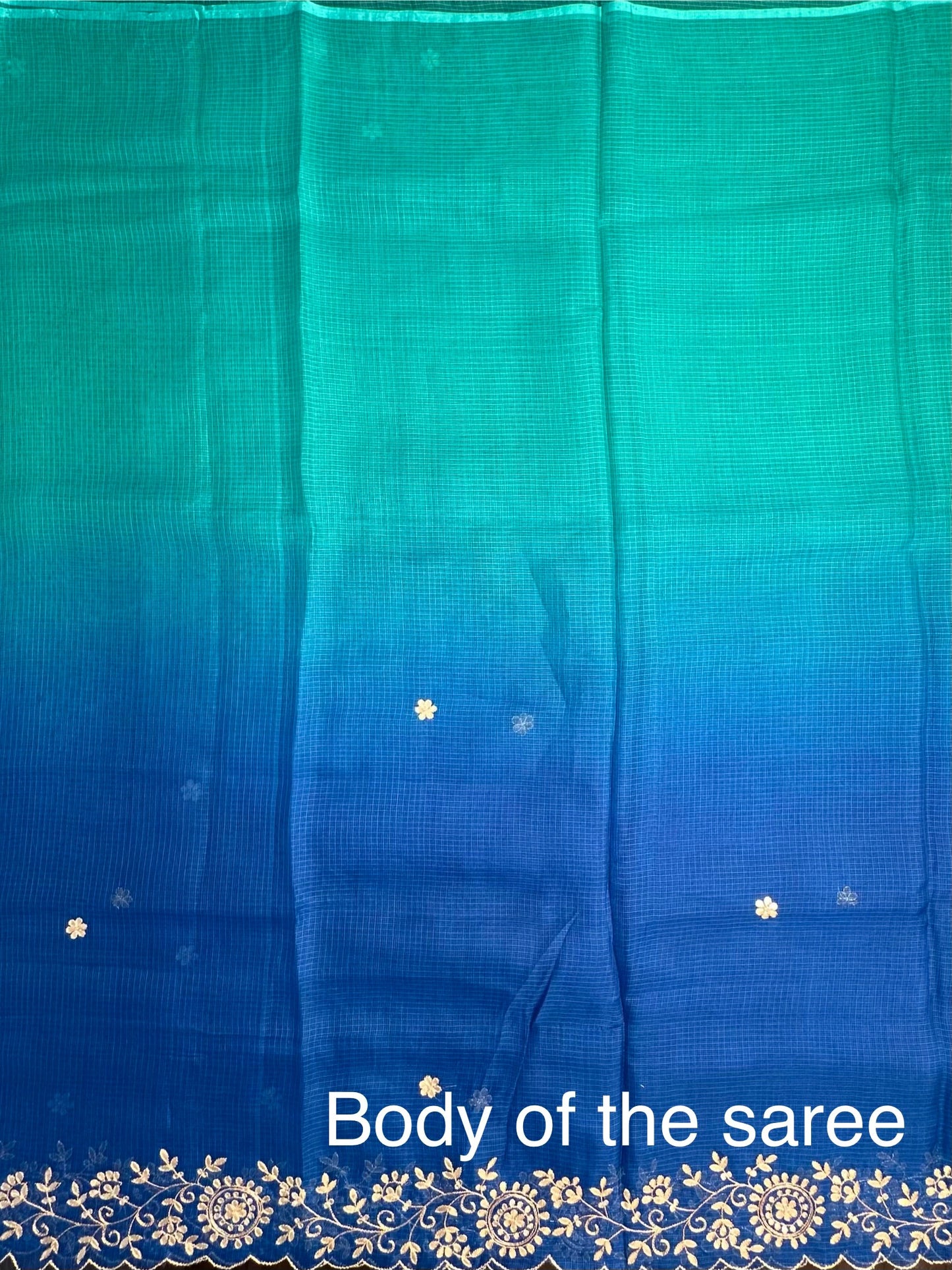 Sea Green-Blue Rati Shaded Kota Doria Pure Silk Saree With Gota Patti Work
