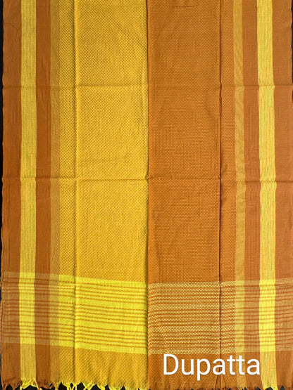 Mustard Checkered Handloom Cotton Suit