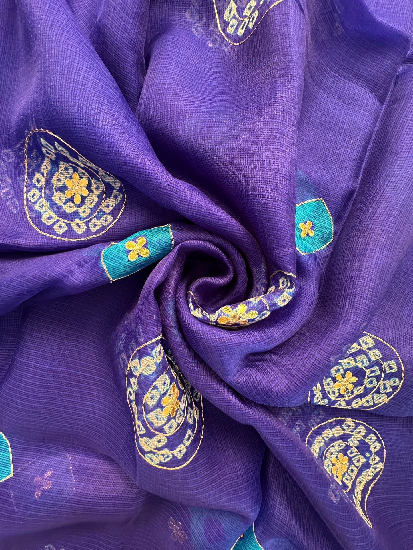 Kota Doria Pure Silk Saree with Aari Scallops