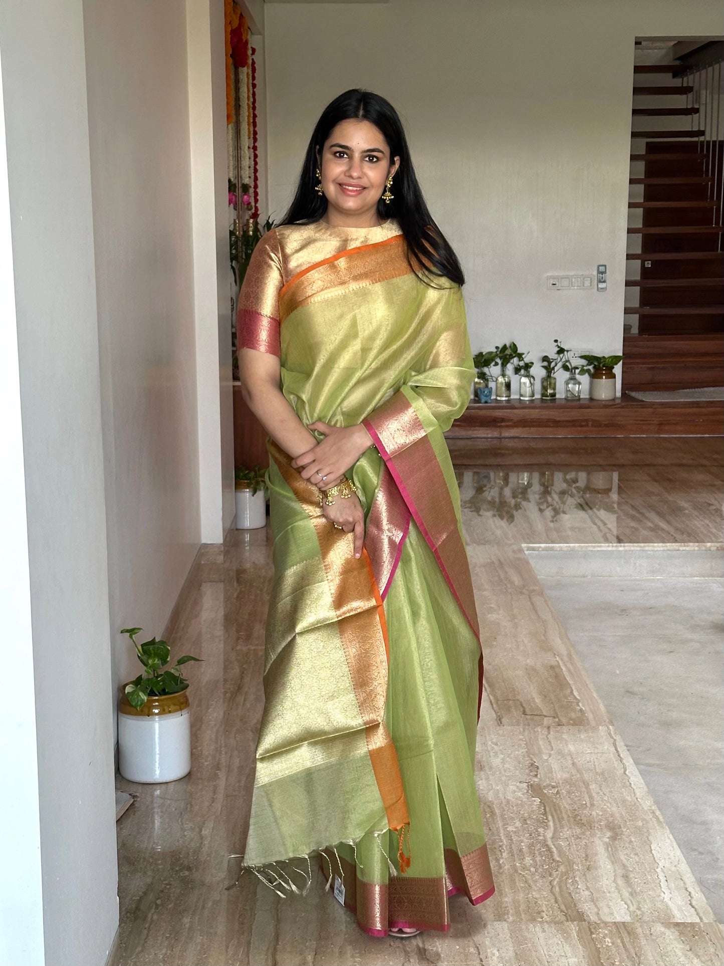 Parrot Green Amrit Tissue Saree