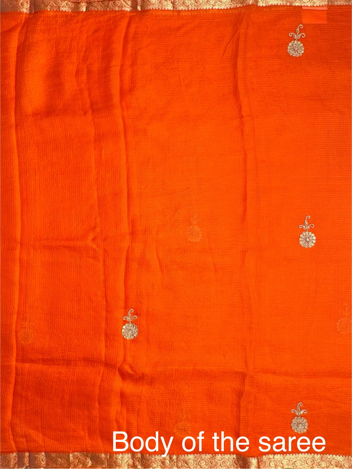 Orange Kota Doria Pure Silk Saree With Hand Work