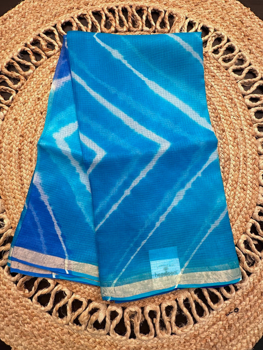 Firozi-Blue Leheriya Kota Doria Pure Silk Saree