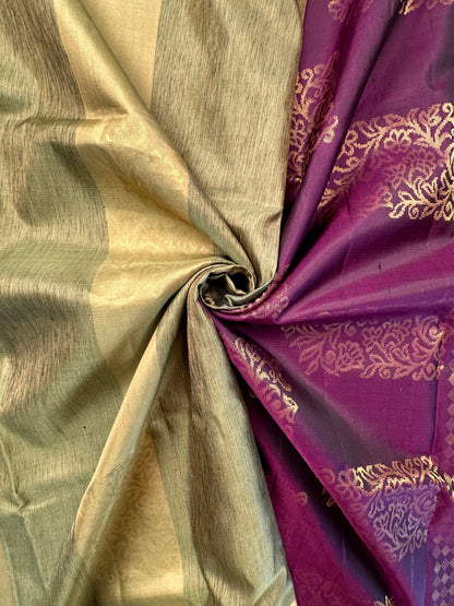 Mehendi Green-Purple Tiruchirapalli Pure Soft Silk Saree