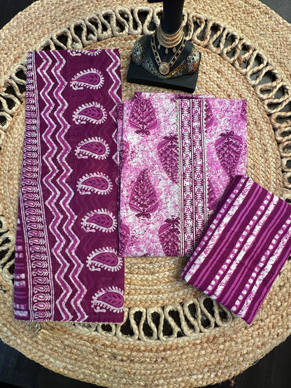 Purple Jaipuri Necktie Cotton 3-Piece Suit