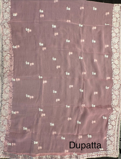 Pink Art Organza 3-Piece Suit