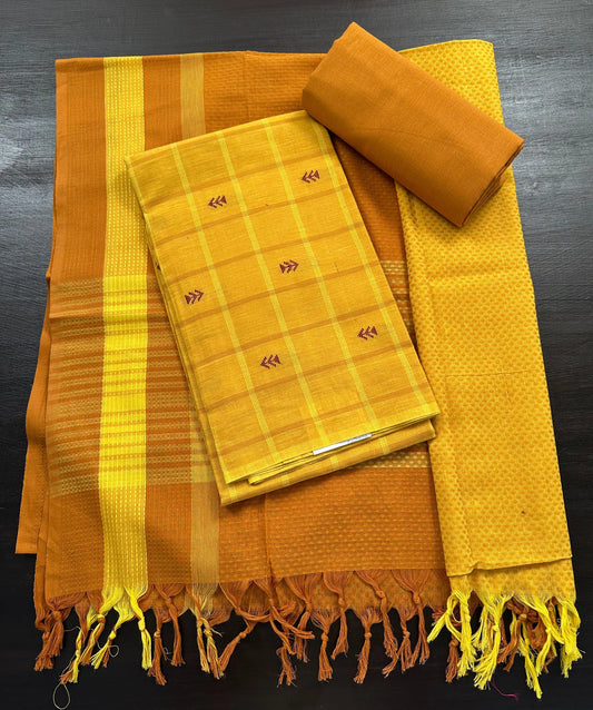 Mustard Checkered Handloom Cotton Suit