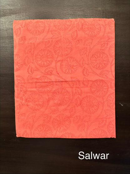 Coral Pink 4-Piece Kota Doria Cotton Unstitched Suit