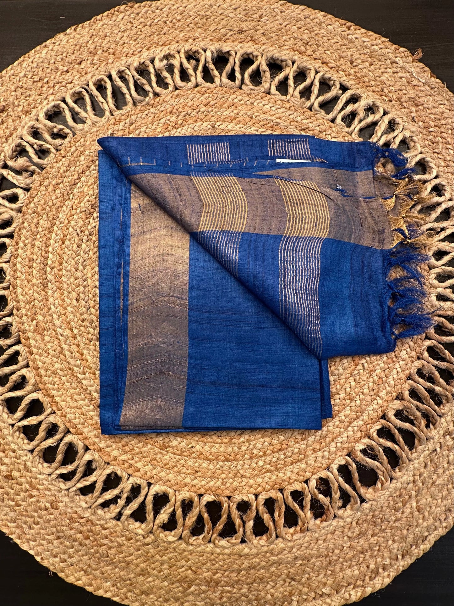 Royal Blue Pure Tussar Silk Saree
