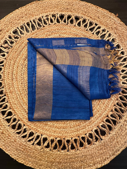 Royal Blue Pure Tussar Silk Saree