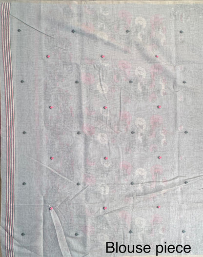 Blue Floral Blended Cotton Saree