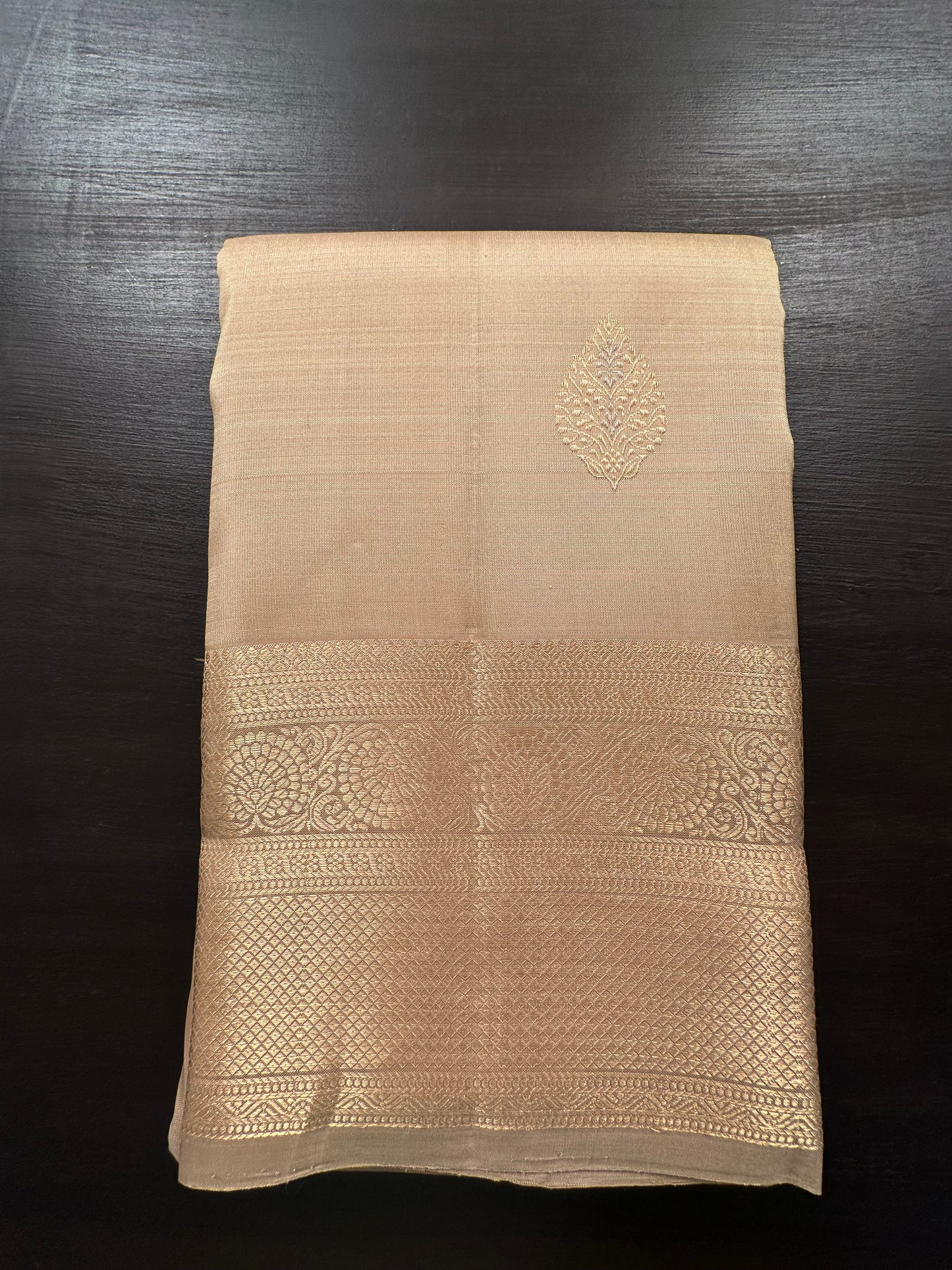 Beige Handloom Kanjivaram Pure Silk Saree