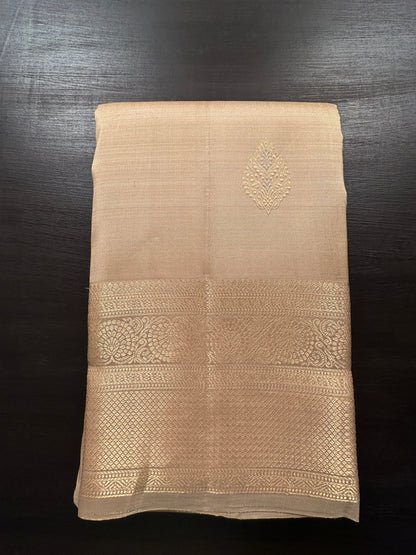 Beige Handloom Kanjivaram Pure Silk Saree