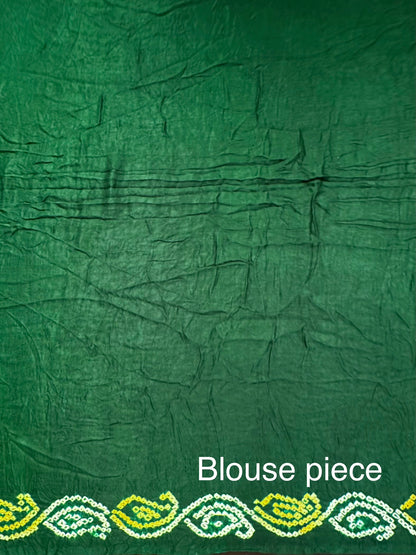 Mustard-Bottle Green Gharchola Bandhej Gajji Silk Saree