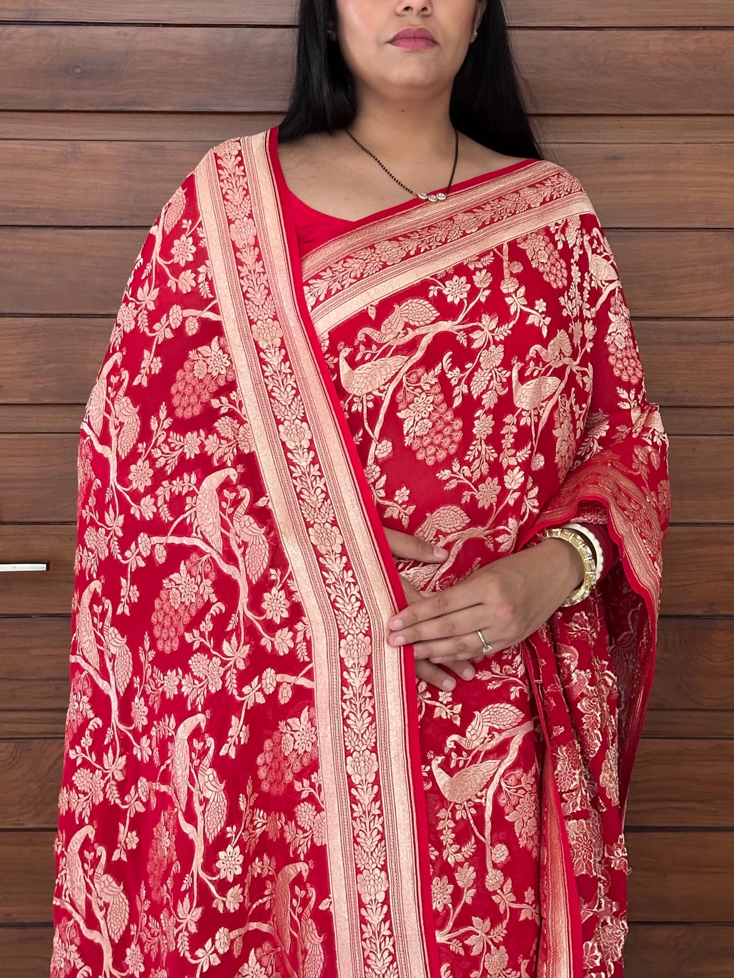 Red Khaddi Jaal Pure Georgette Saree