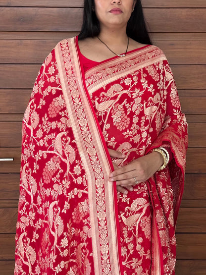 Red Khaddi Jaal Pure Georgette Saree