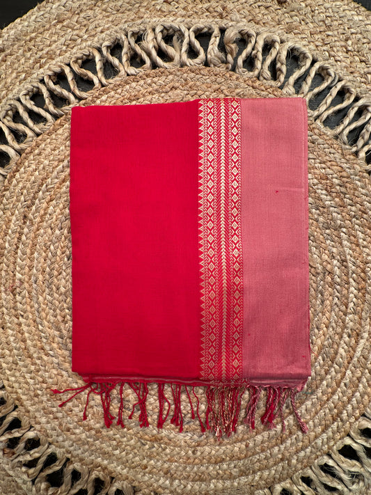 Red-Coral Pink Piku Bengal Cotton Saree