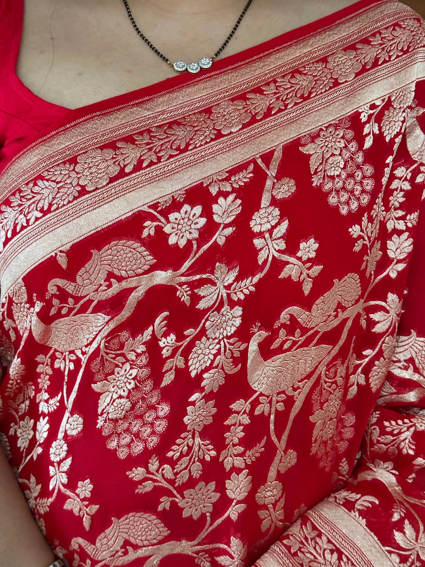 Red Khaddi Jaal Pure Georgette Saree