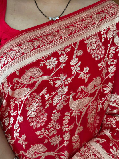 Red Khaddi Jaal Pure Georgette Saree