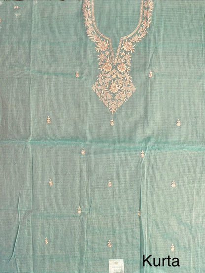 Sea Green 4-Piece Kota Doria Cotton Unstitched Suit