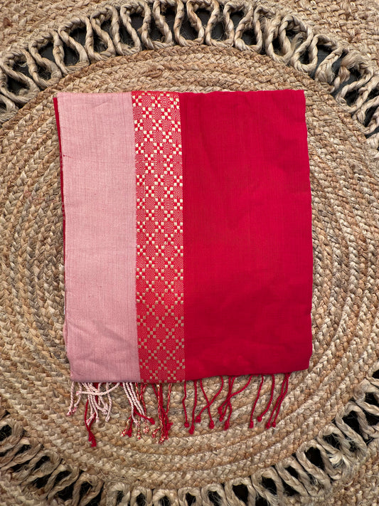 Red Piku Bengal Cotton Saree