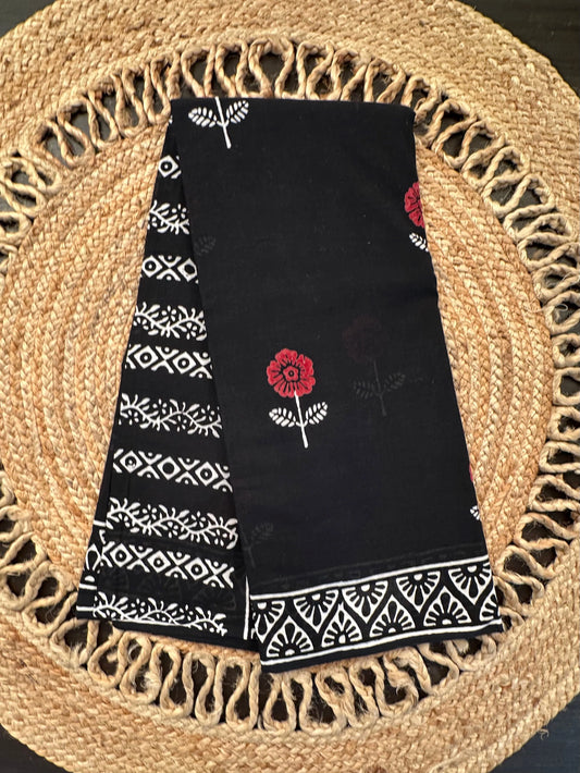 Black Baag Hand Block Print Pure Cotton Saree