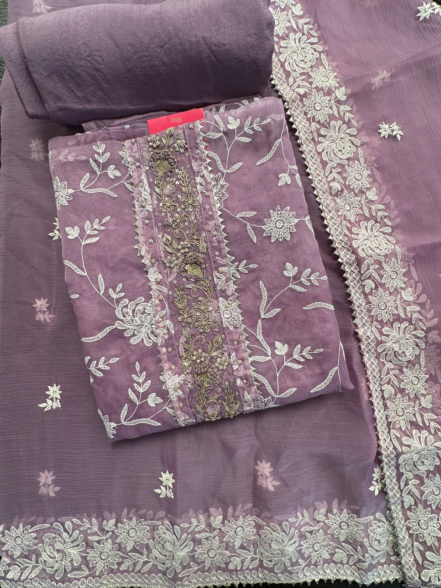 Mauve Art Organza 3-Piece Suit