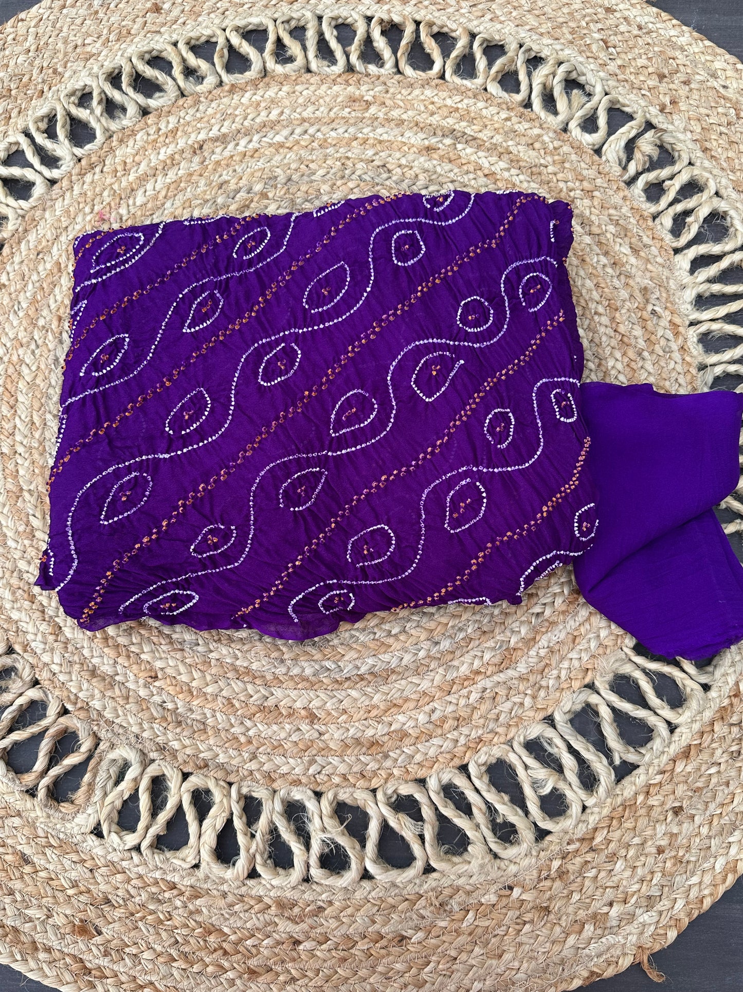 Purple Rai Bandhej Chinon Saree