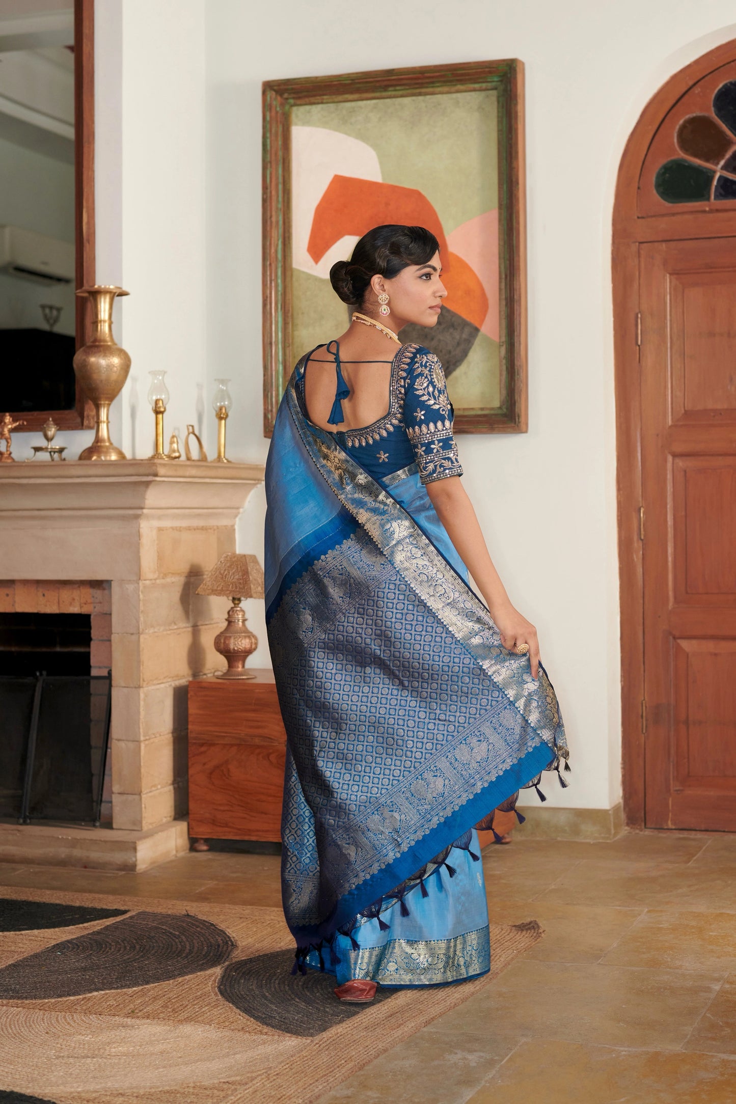 Blue  Handloom Kanjivaram Pure Silk Saree