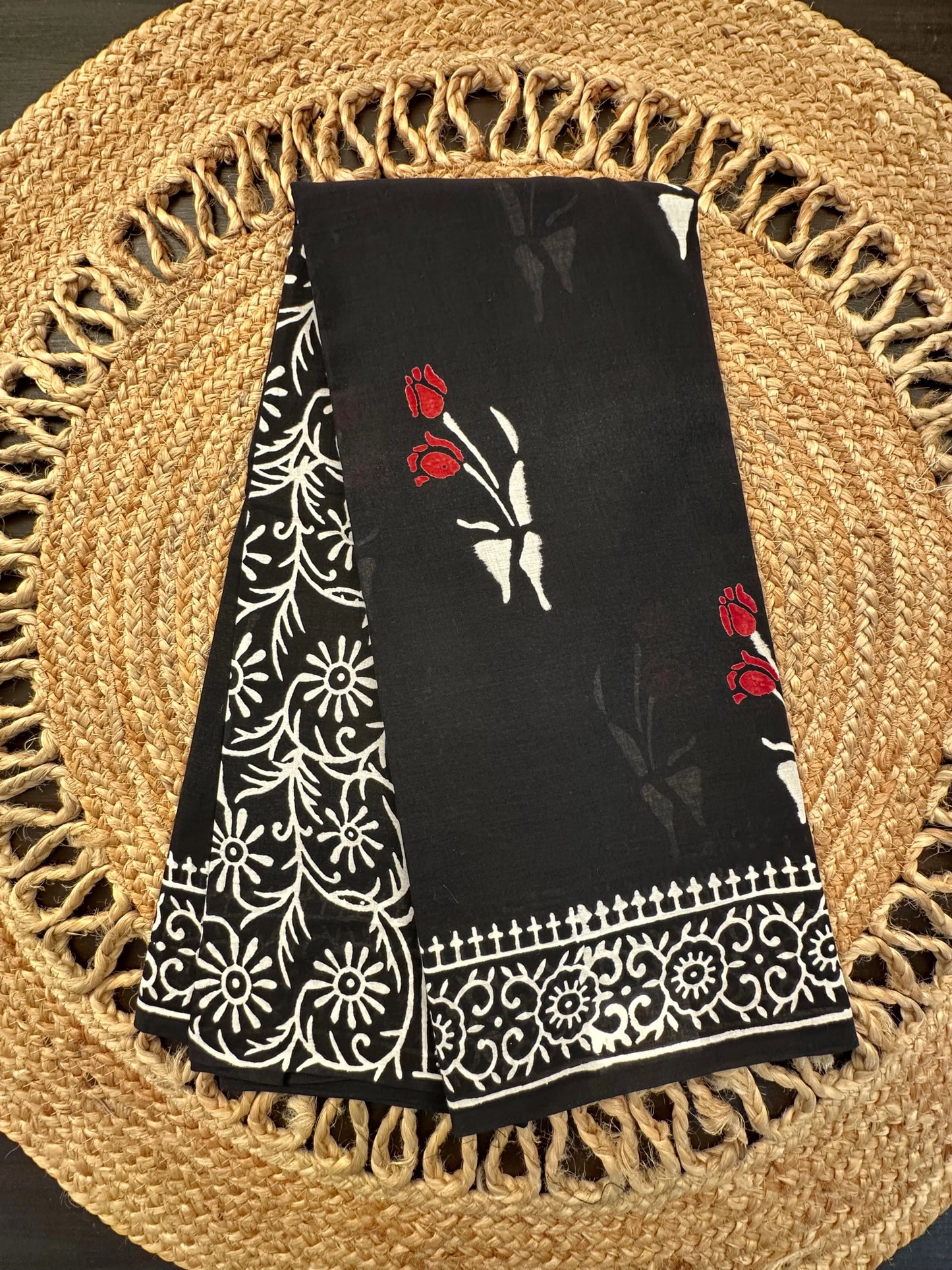 Black Baag Hand Block Print Pure Cotton Saree