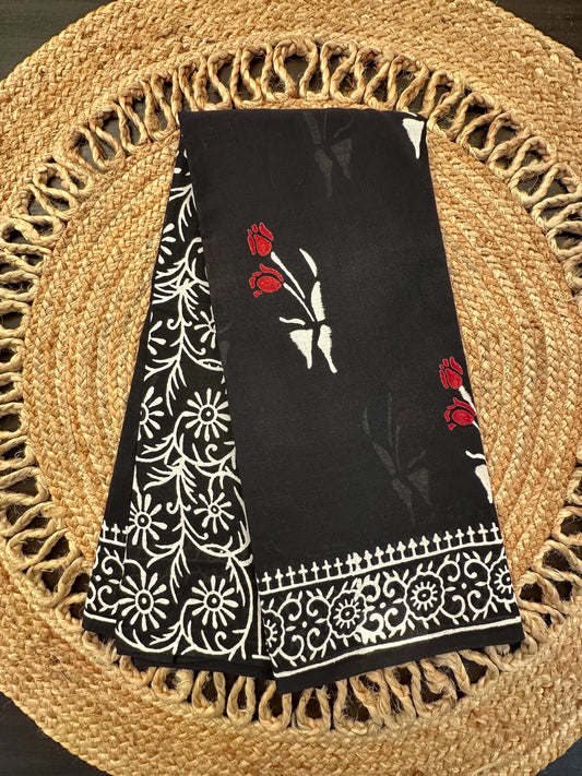 Black Baag Hand Block Print Pure Cotton Saree