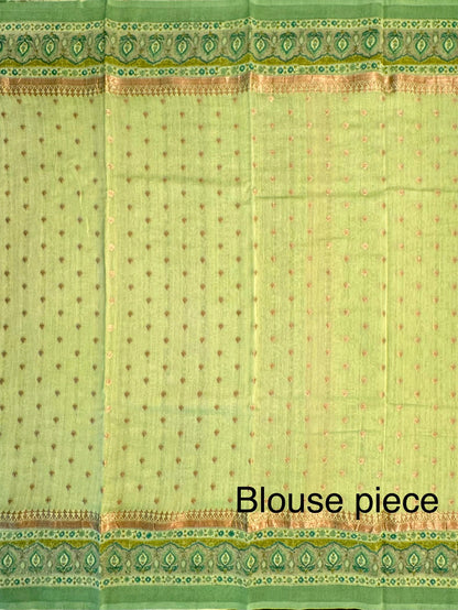 Green Chanderi Saree with Hand Block Print