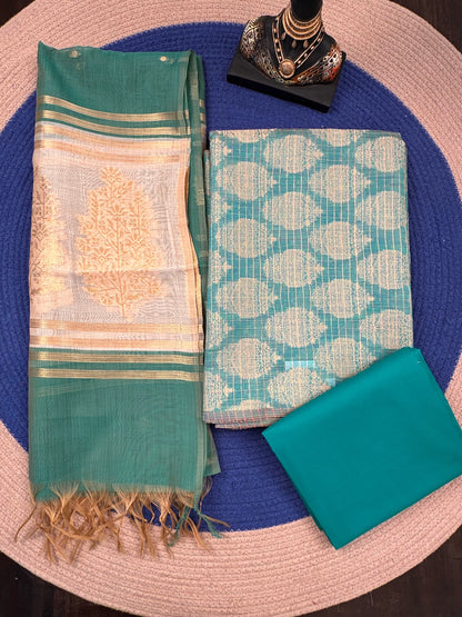 Sea Green Jacquard 3-piece Unstitched Cotton Suit