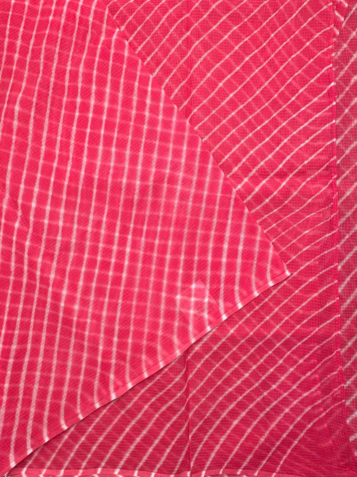 Coral Pink Khat Leheriya Kota Doria Pure Cotton Saree