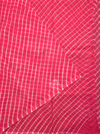 Coral Pink Khat Leheriya Kota Doria Pure Cotton Saree