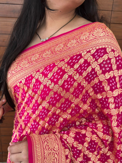 Rani Gharchola Bandhej Pure Georgette Saree