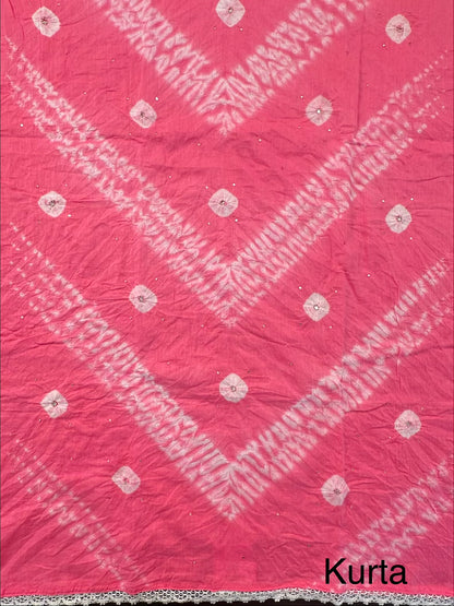 Pink Batik Bandhini Hand Tie-Dye Pure Cotton 3-Piece Unstitched Suit
