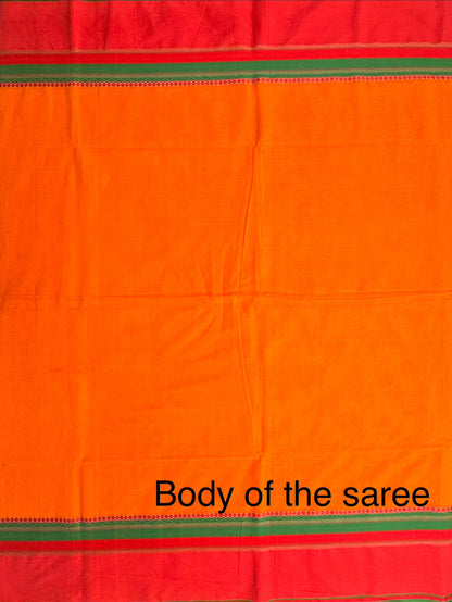 Orange-Red Piyali Bengal Cotton Saree