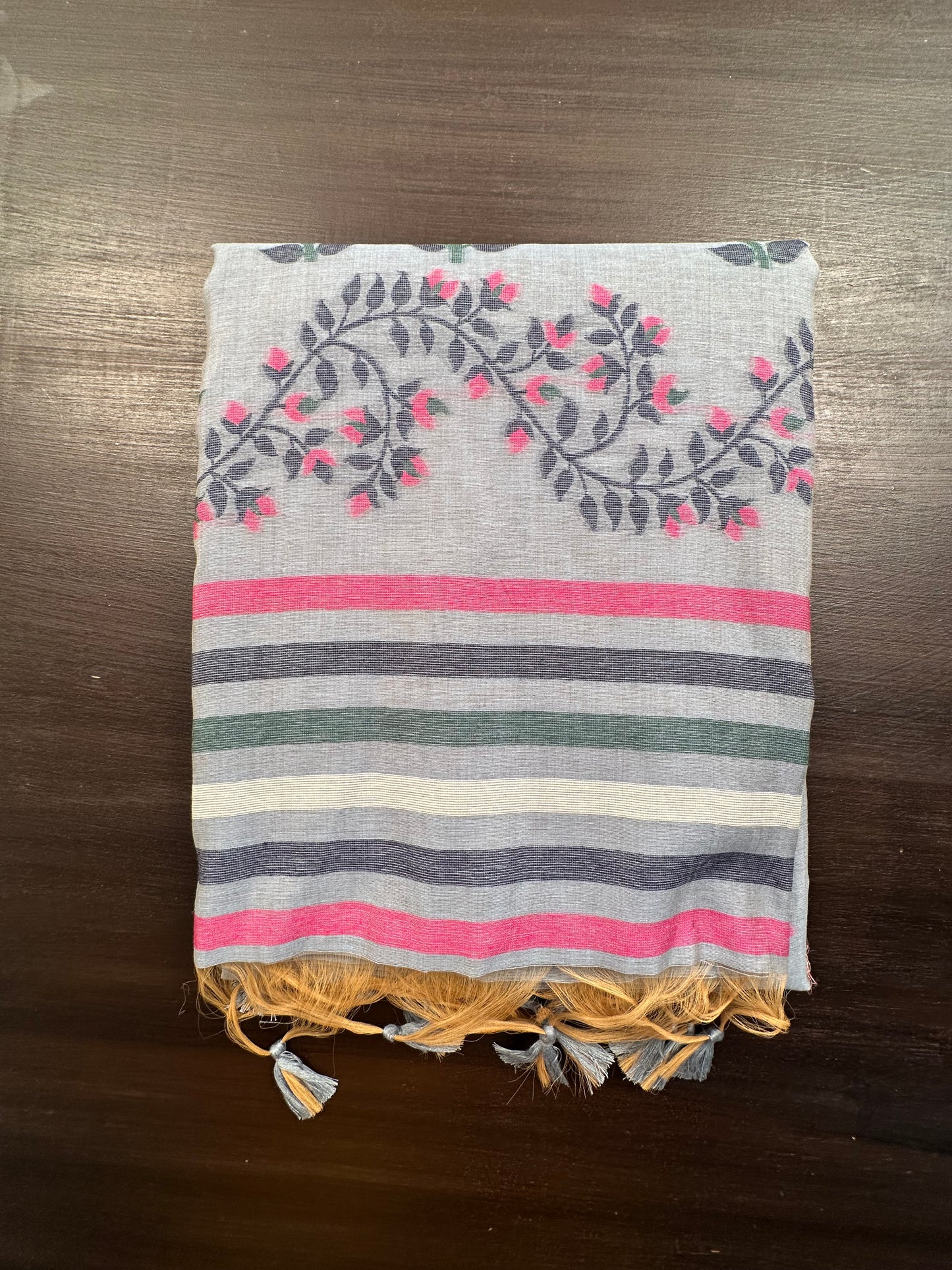 Blue Floral Blended Cotton Saree