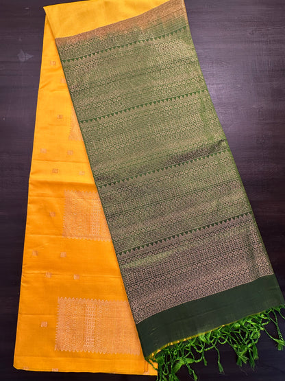 Yellow-Green Handloom Pure Soft Silk Saree