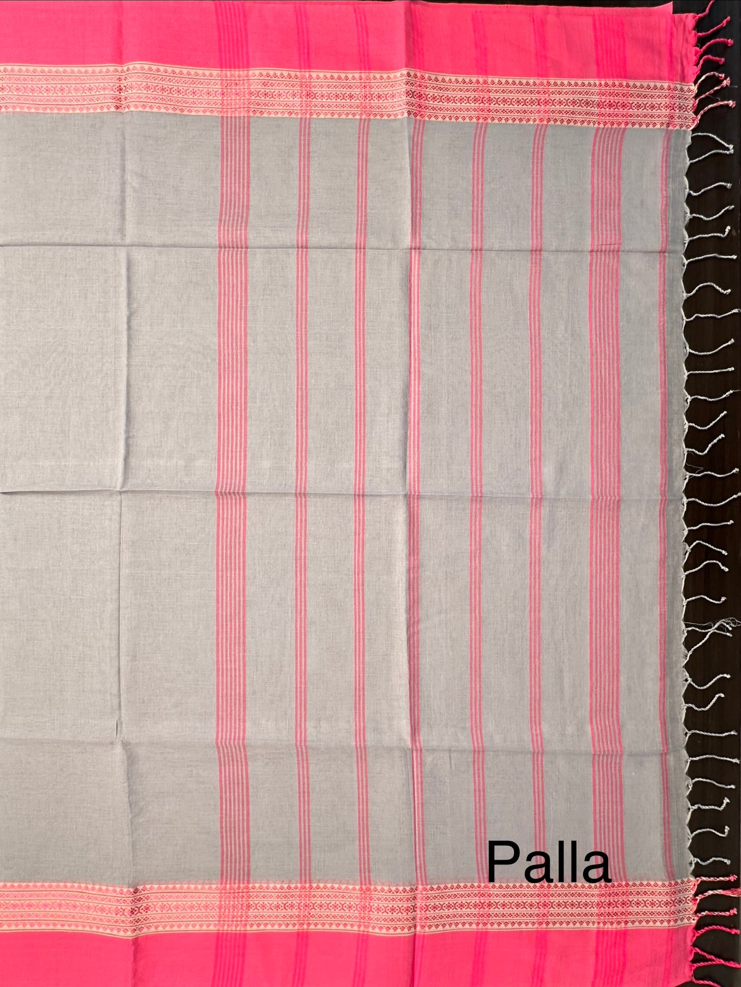 Grey-Pink Piku Bengal Cotton Saree