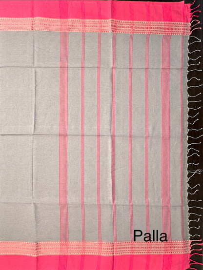Grey-Pink Piku Bengal Cotton Saree
