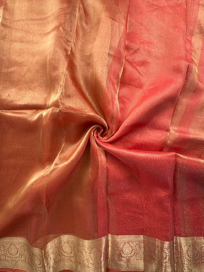 Peach Banarasi Pure Tissue Saree